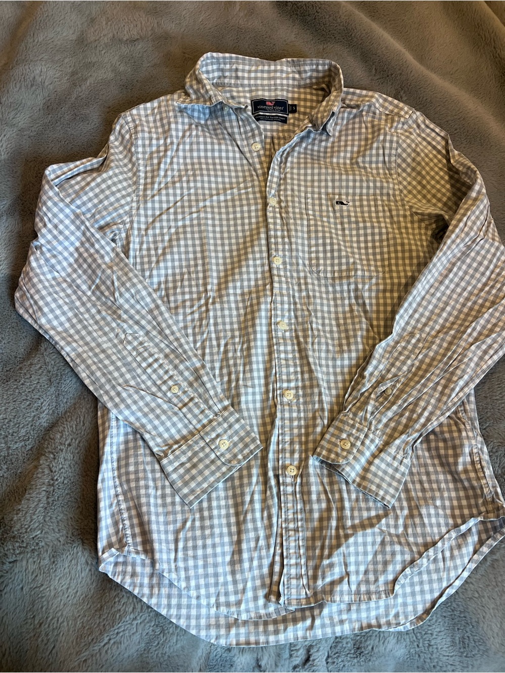 Vineyard Vines Cotton Stretch Check Button-Up Shirt Gray/White Classic Fit S